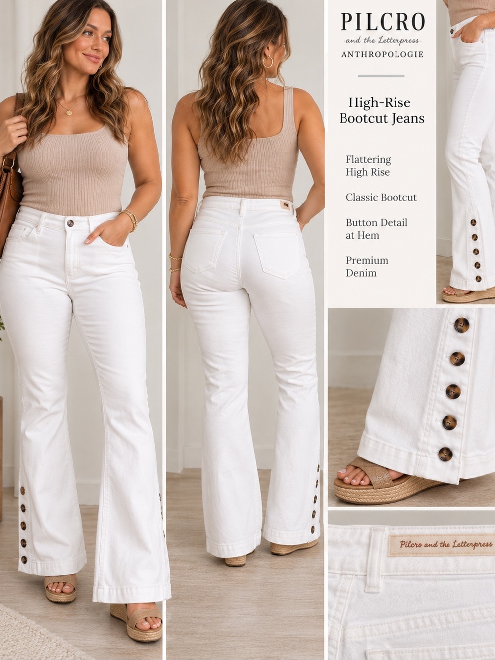 NWT Pilcro and the Letterpress White Button Hem Bootcut Jeans 29